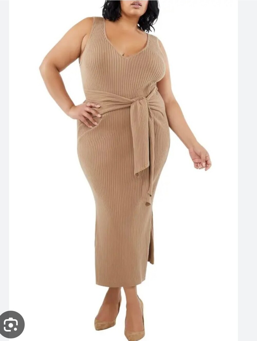 Good American Plus Size Rib Knit Bodycon Tie Waist Midi Dress Size 5 (XXL) - Picture 16 of 16